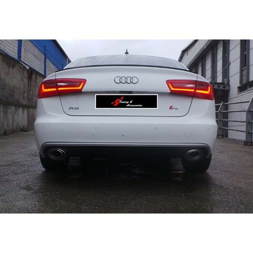 A6 C7 New S Line Rear Diffuser + Left and Right Chrome Exhaust Tips Piano Black ABS / 2011-2014