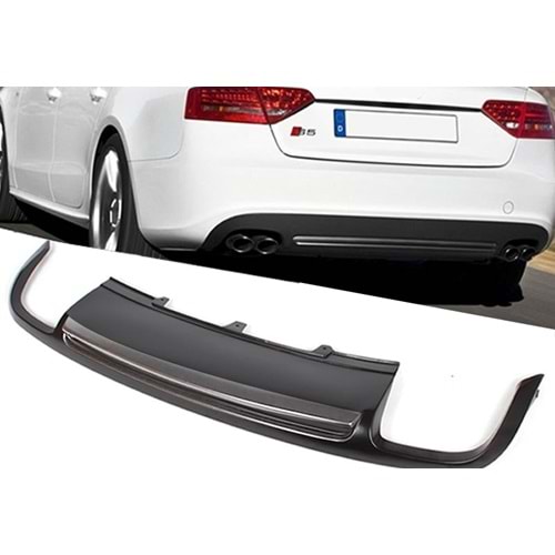 A5 B8 S5 Rear Diffuser Left+Right Double Outputs Dark Grey Surface ABS / 2007-2011