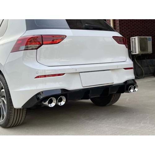Golf 8 R Style Rear Diffuser Left and Right Dual Outputs Piano Black ABS / 2020 - up