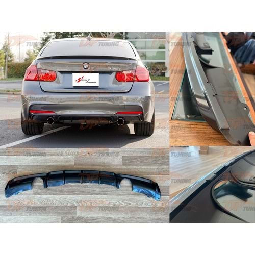 F30 M Performance Rear Diffuser Left+Right Single Output Piano Black ABS / 2012-2018