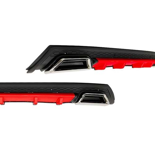 Universal Elit Plus R Style Rear Diffuser ABS / (Red + Matte Black - Square Exhaust Tips)
