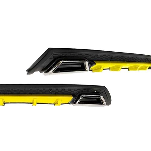 Universal Elit Plus Y Style Rear Diffuser ABS / (Yellow + Matte Black - Square Exhaust Tips)